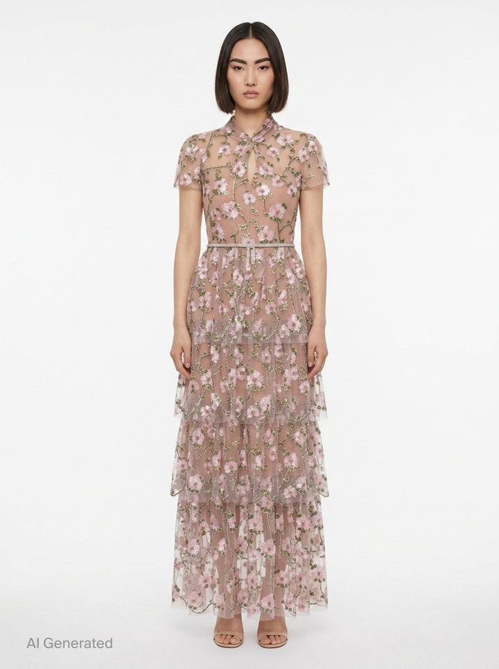 Pink Sequin Embellished Tiered Dress | Self-Portrait | Club21 - front