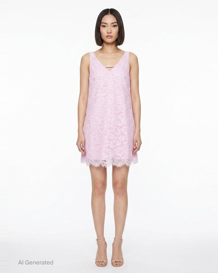 Pink Sequin Lace Mini Dress | Self-Portrait | Club21 - front