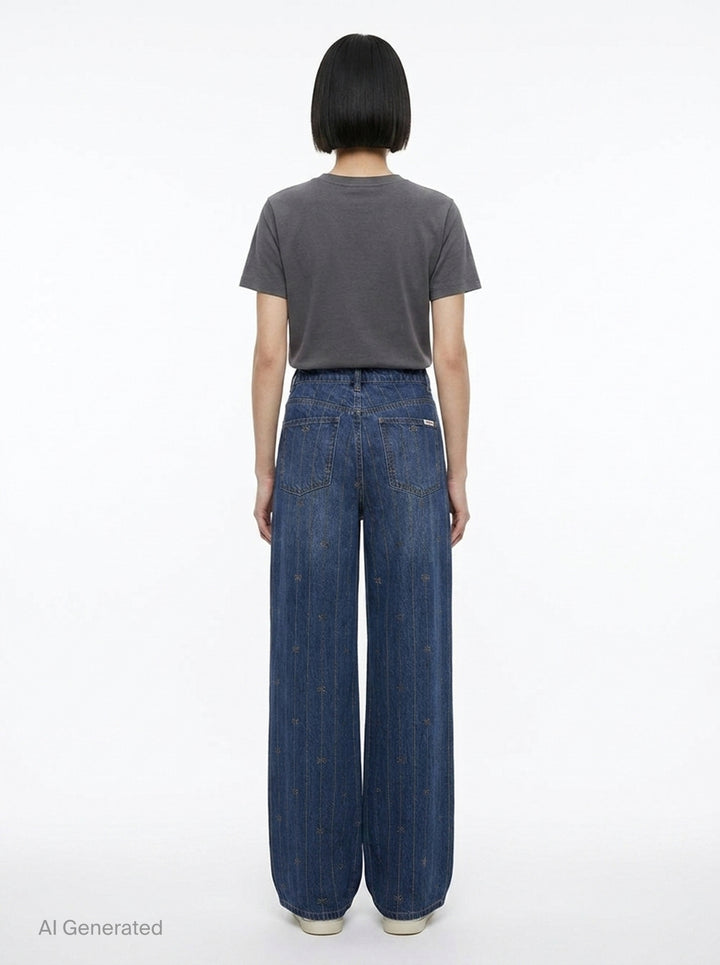 Rhinestone Stripe Wide-Leg Jeans | Self-Portrait | Club21 - back