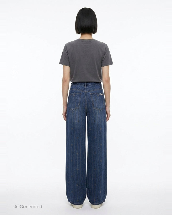Rhinestone Stripe Wide-Leg Jeans | Self-Portrait | Club21 - back