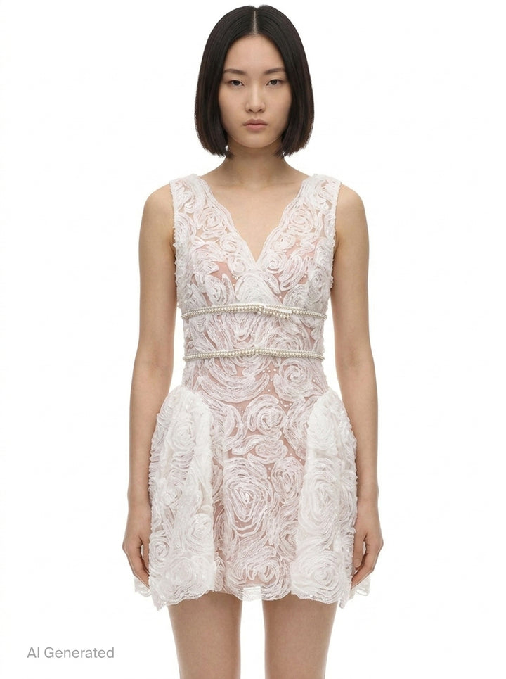 Rosette Lace Mini Dress | Self-Portrait | Club21 - front
