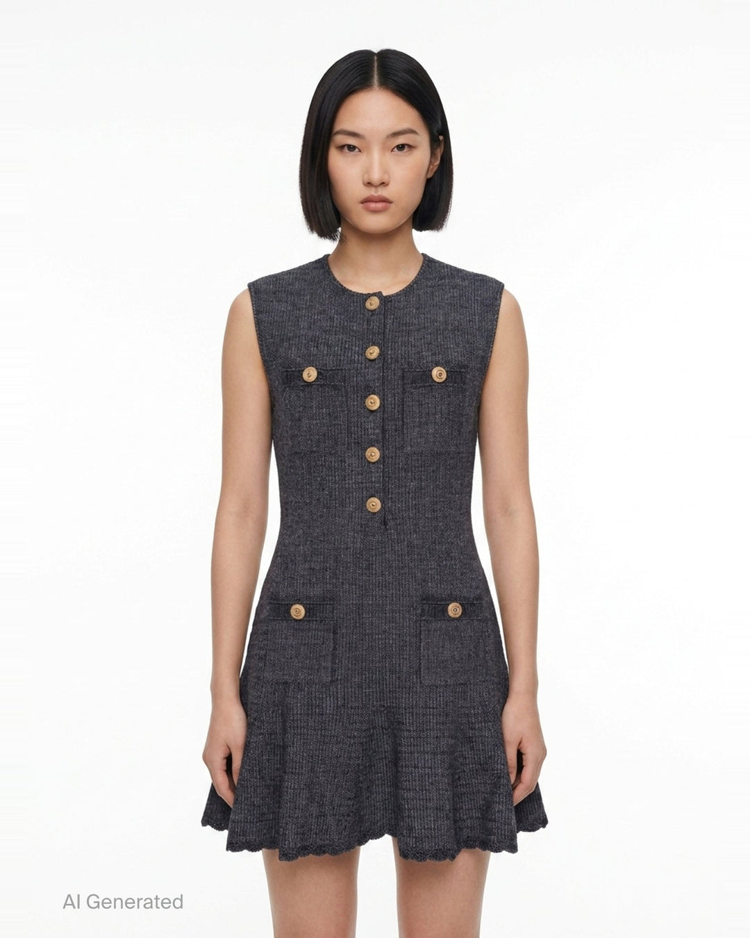 Sleeveless Textured Knit Dress | Self-Portrait | Club21 - front