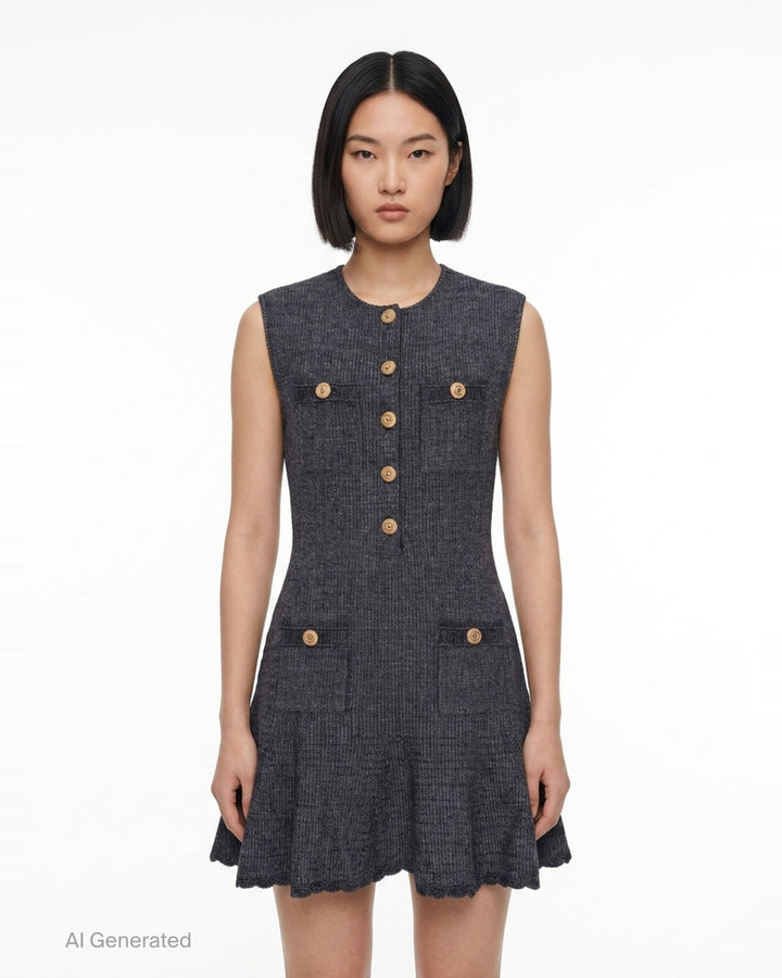 Sleeveless Textured Knit Dress | Self-Portrait | Club21 - front
