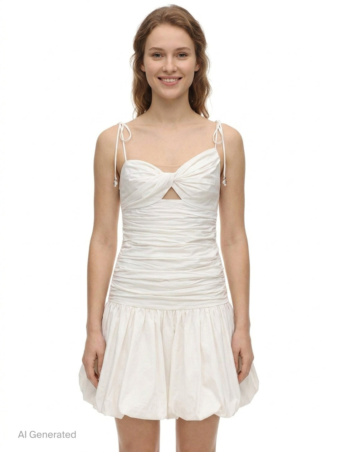 White Cotton Gathered Midi Dress | Self-Portrait | Club21 - front