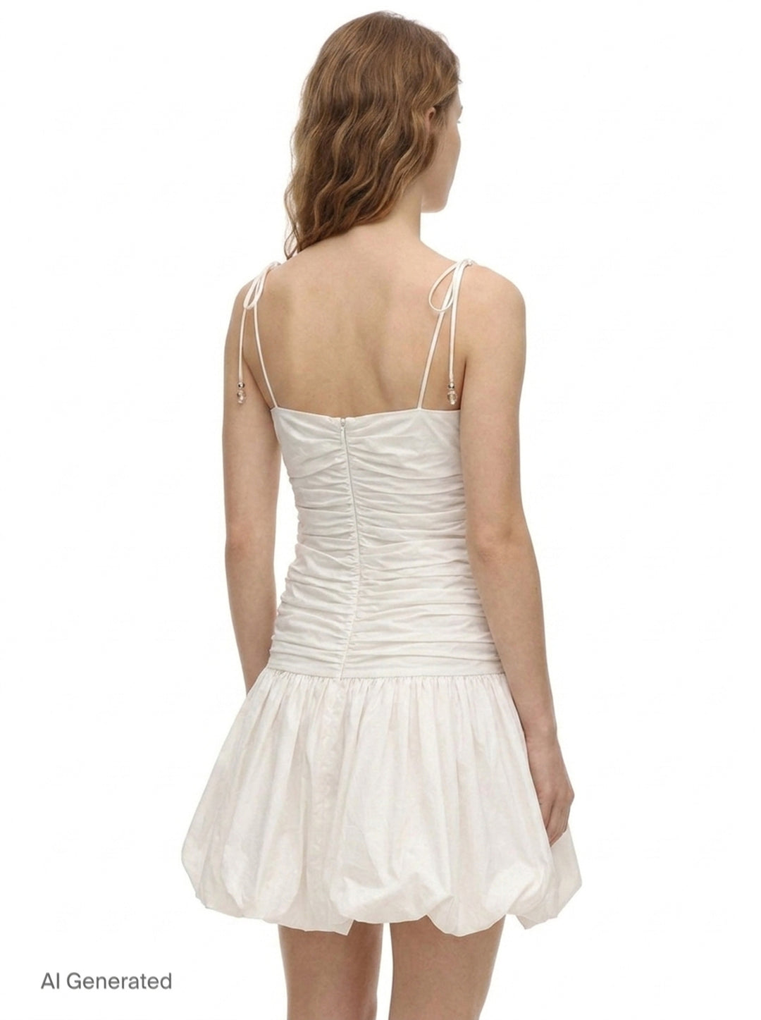 White Cotton Gathered Midi Dress | Self-Portrait | Club21 - back