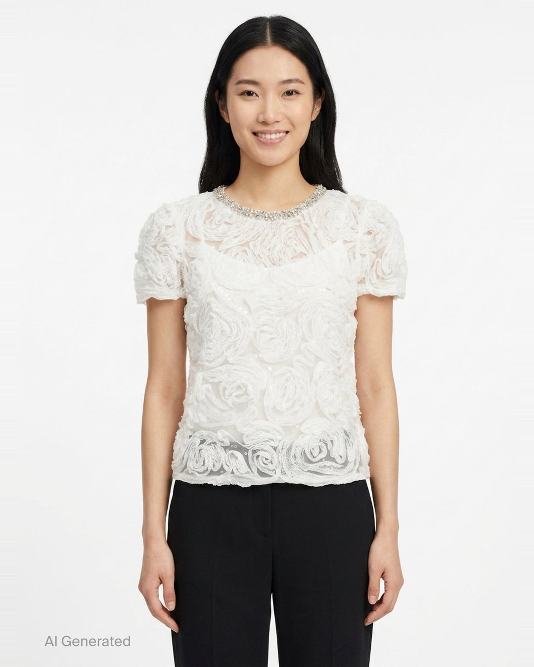 White Rosette Embellished Top | Self-Portrait | Club21 - front