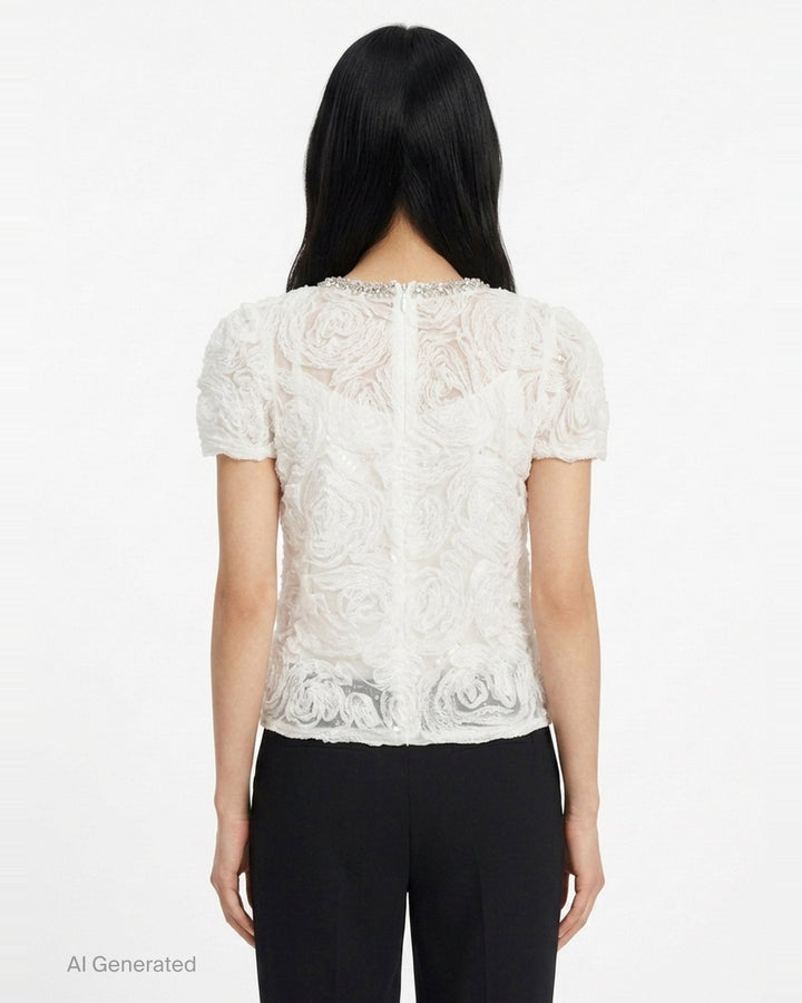 White Rosette Embellished Top | Self-Portrait | Club21 - back