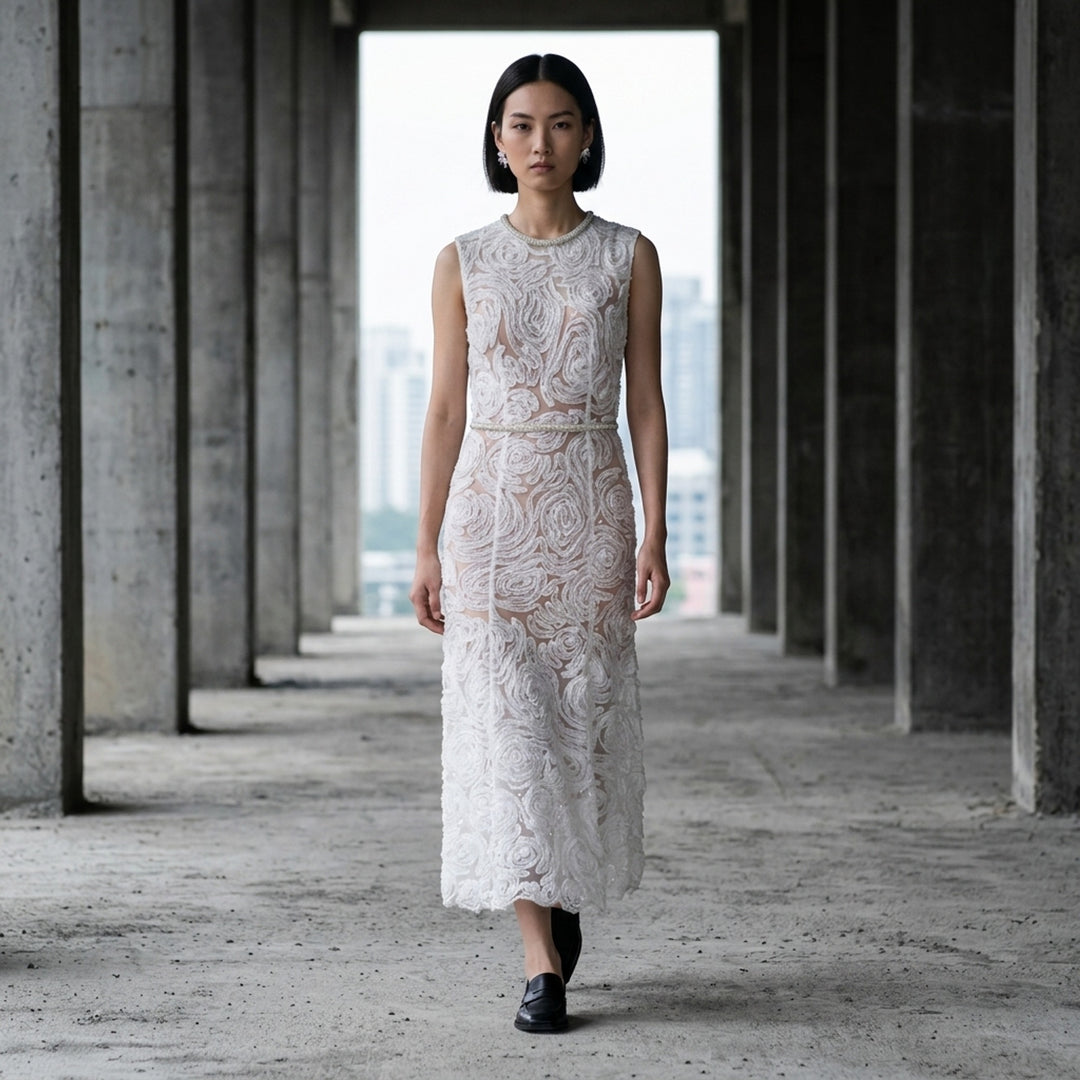 White Tulle Lace Midi Dress | Self-Portrait | Club21 - lifestyle