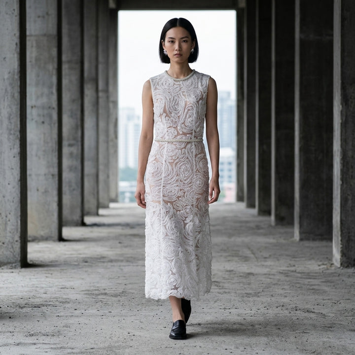 White Tulle Lace Midi Dress | Self-Portrait | Club21 - lifestyle