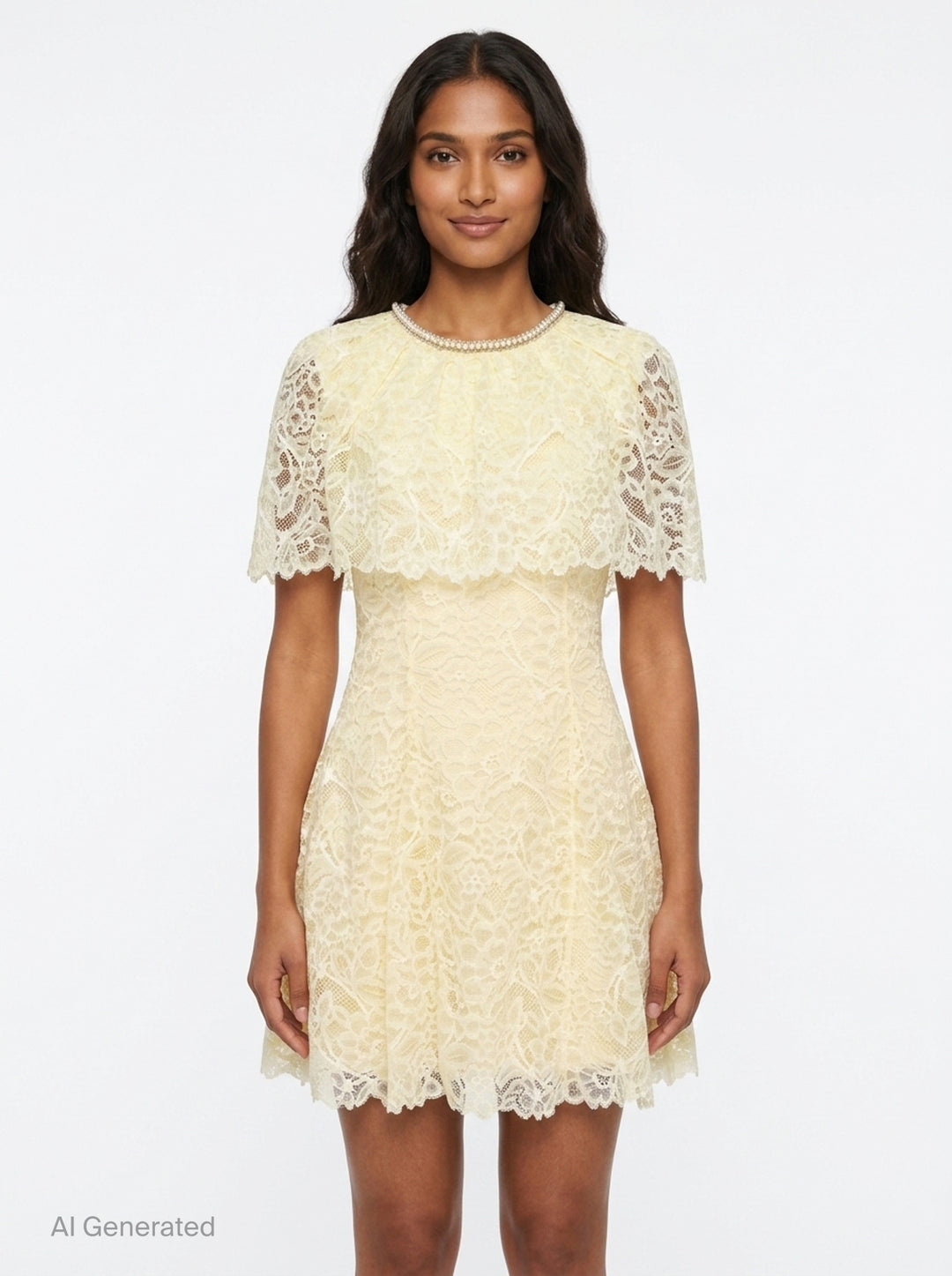 Yellow Lace Cape Mini Dress | Self-Portrait | Club21 - front