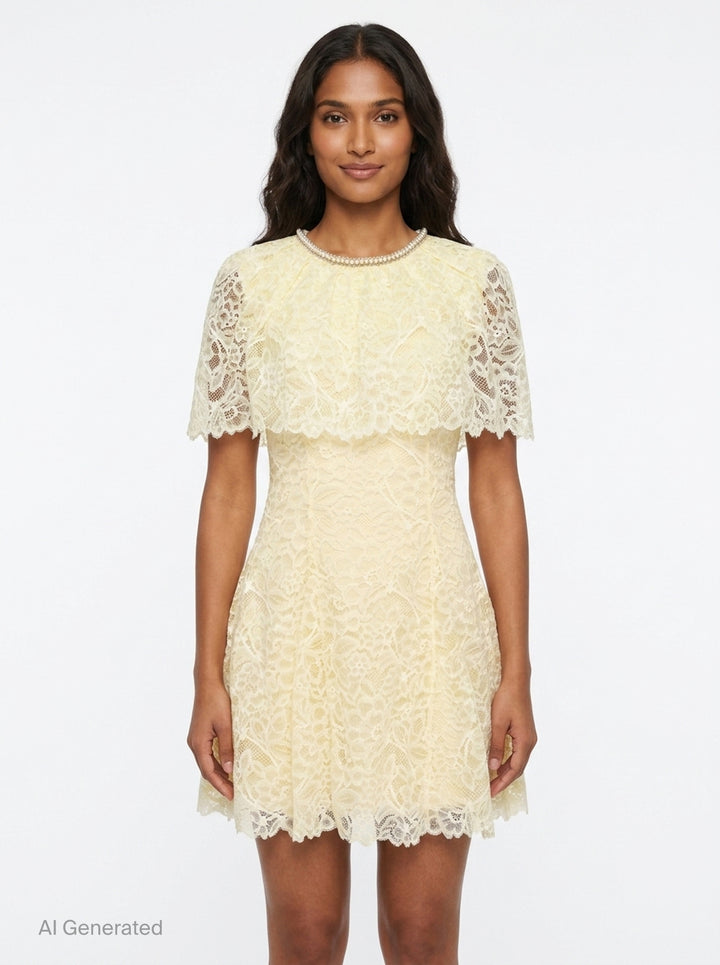 Yellow Lace Cape Mini Dress | Self-Portrait | Club21 - front