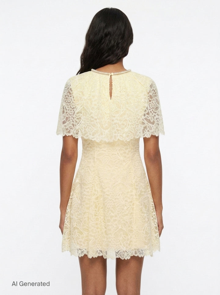 Yellow Lace Cape Mini Dress | Self-Portrait | Club21 - back