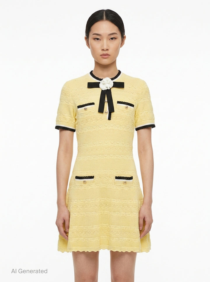 Yellow Pointelle Knit Mini Dress | Self-Portrait | Club21 - front