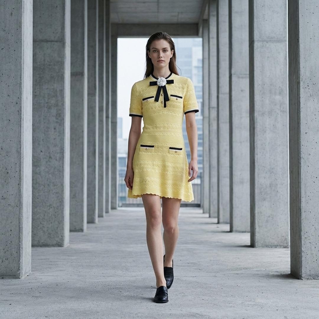 Yellow Pointelle Knit Mini Dress | Self-Portrait | Club21 - lifestyle