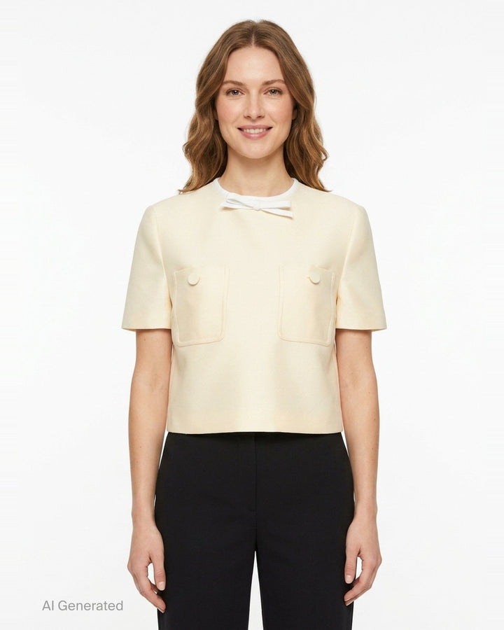 Yellow Taffeta Cropped Top | Self-Portrait | Club21 - front