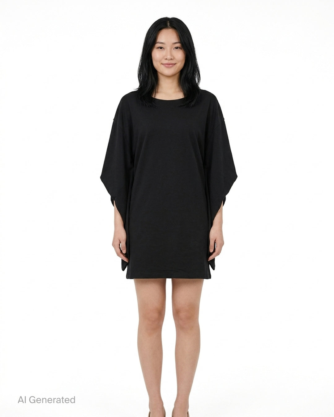 Setchu Origami Jersey Dress in black with folded sculptural sleeves, scoop neckline and relaxed oversized fit - front