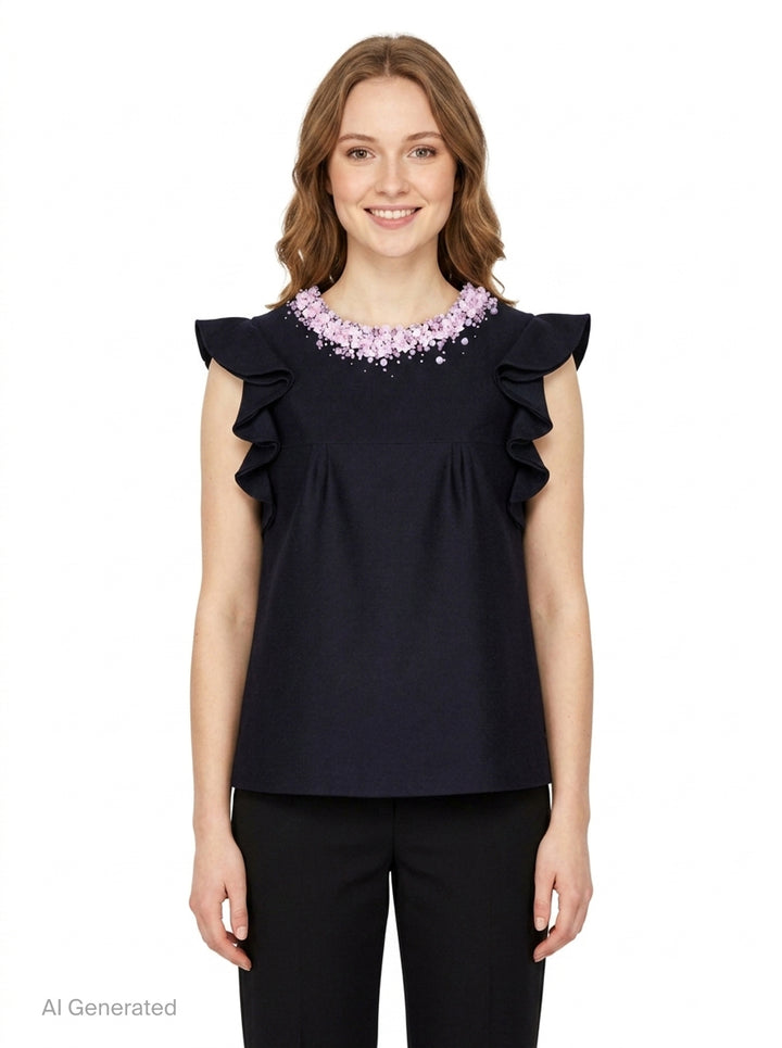 Beaded Neck Ruffle Top | SHUSHU/TONG | Club21 - front