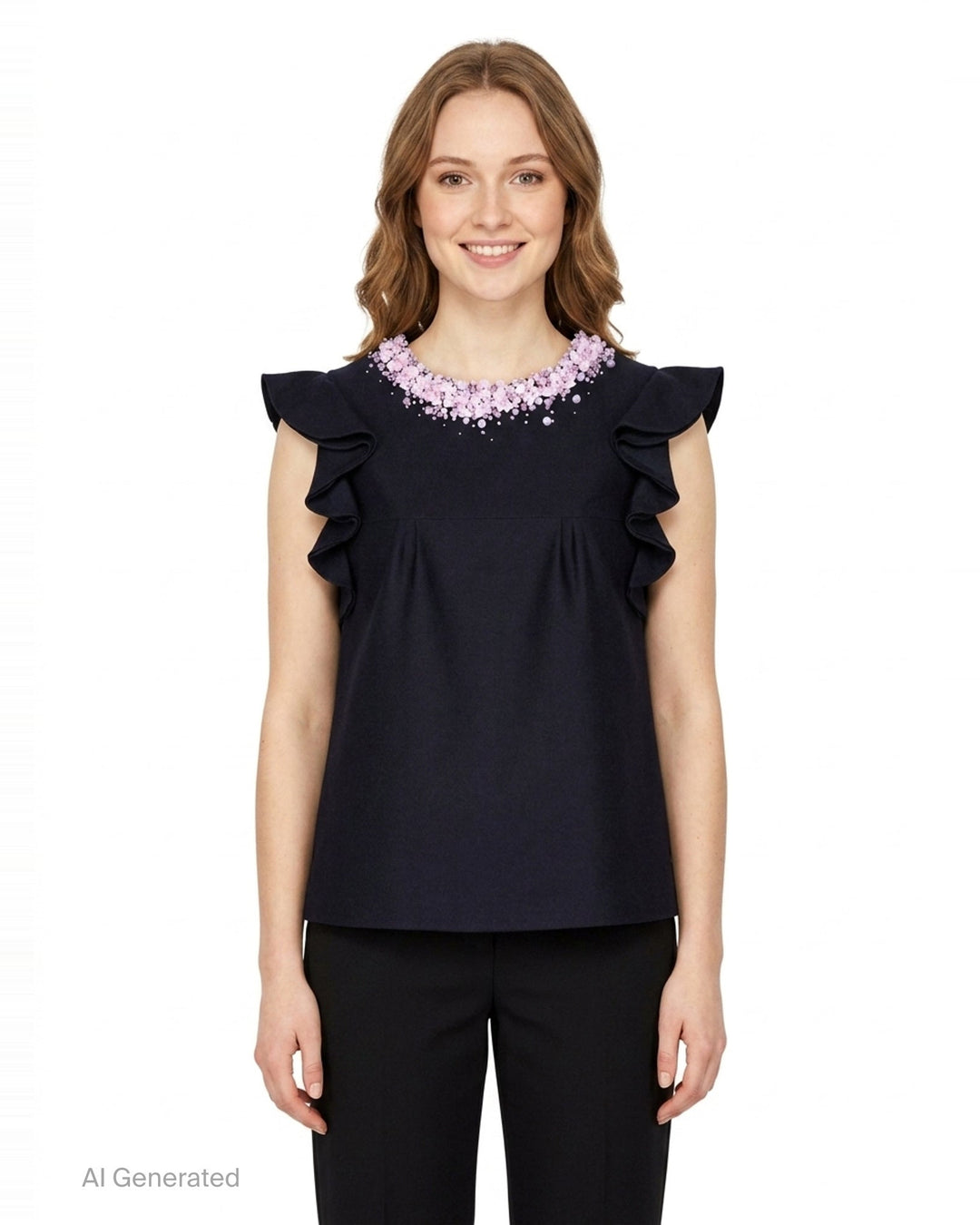 Beaded Neck Ruffle Top | SHUSHU/TONG | Club21 - front