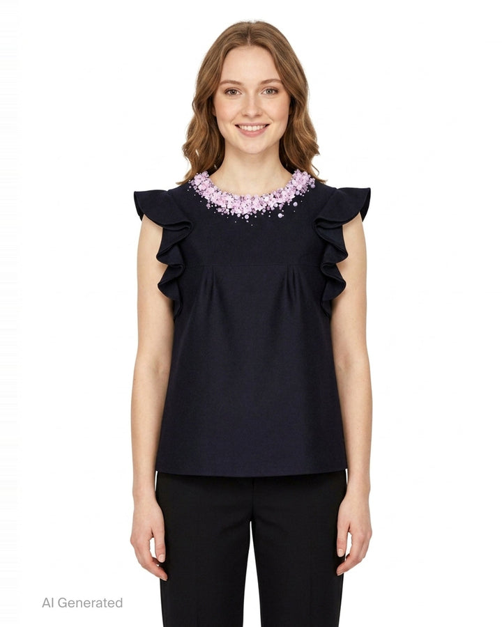 Beaded Neck Ruffle Top | SHUSHU/TONG | Club21 - front