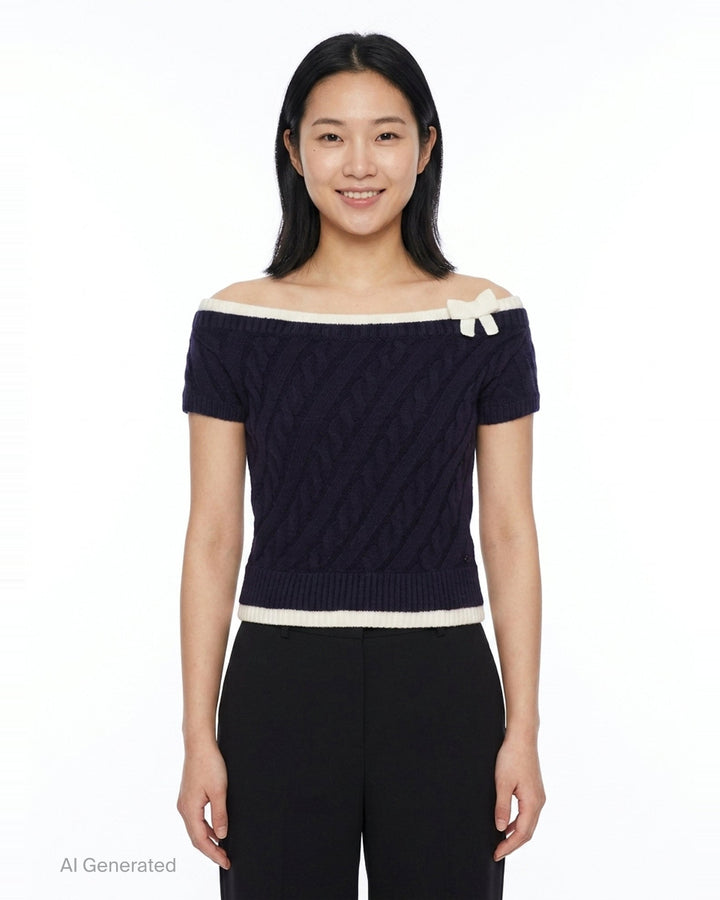 Bow Off-Shoulder Knit Crop Top | SHUSHU/TONG | Club21 - front