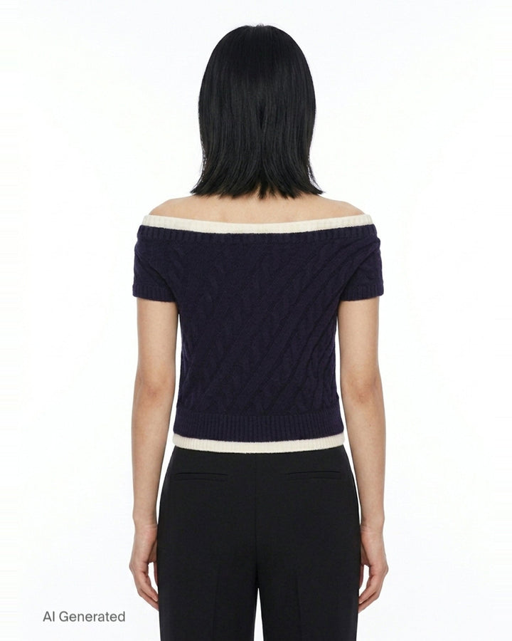 Bow Off-Shoulder Knit Crop Top | SHUSHU/TONG | Club21 - back