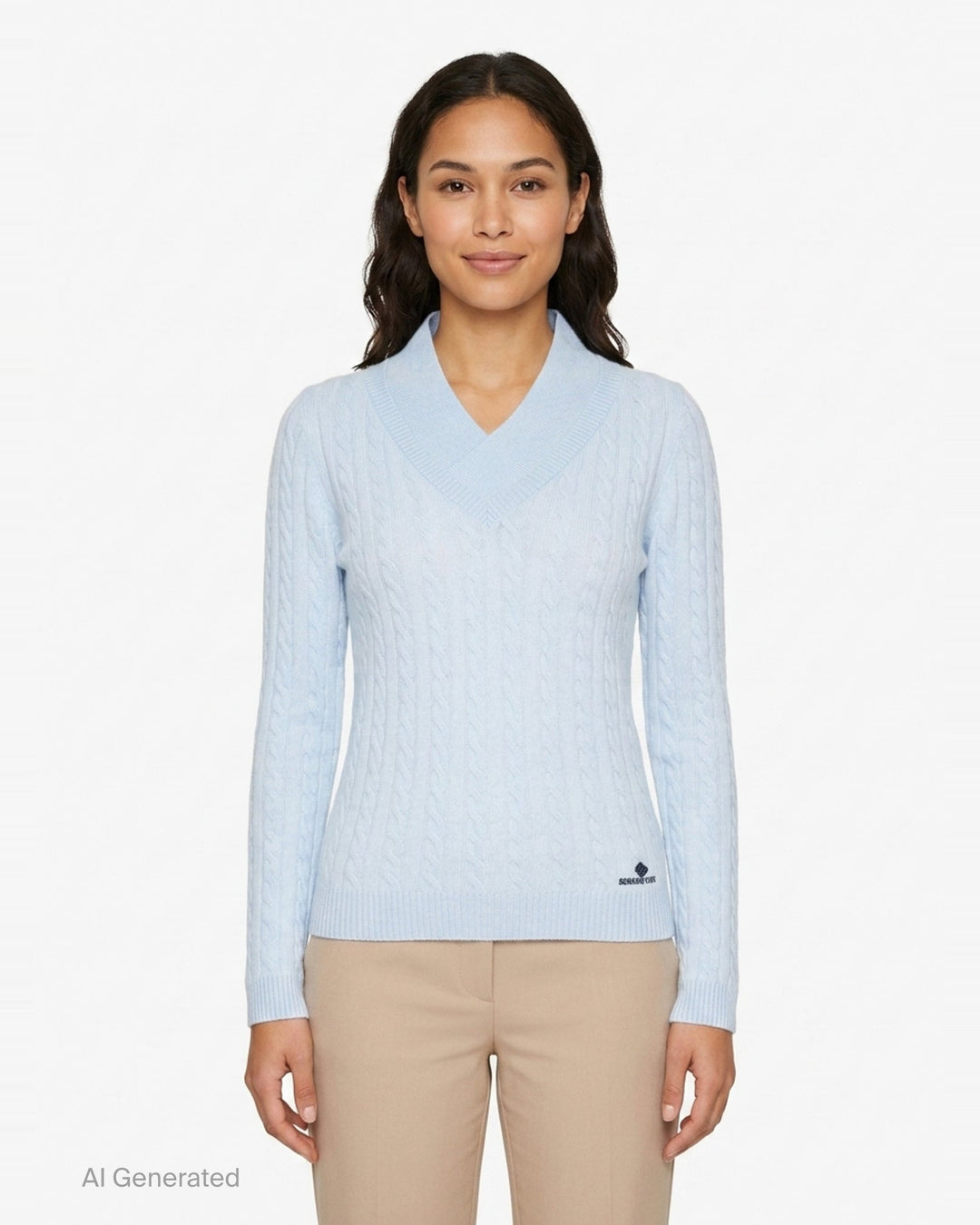 V-Neck Cable Knit Sweater | SHUSHU/TONG | Club21 - front