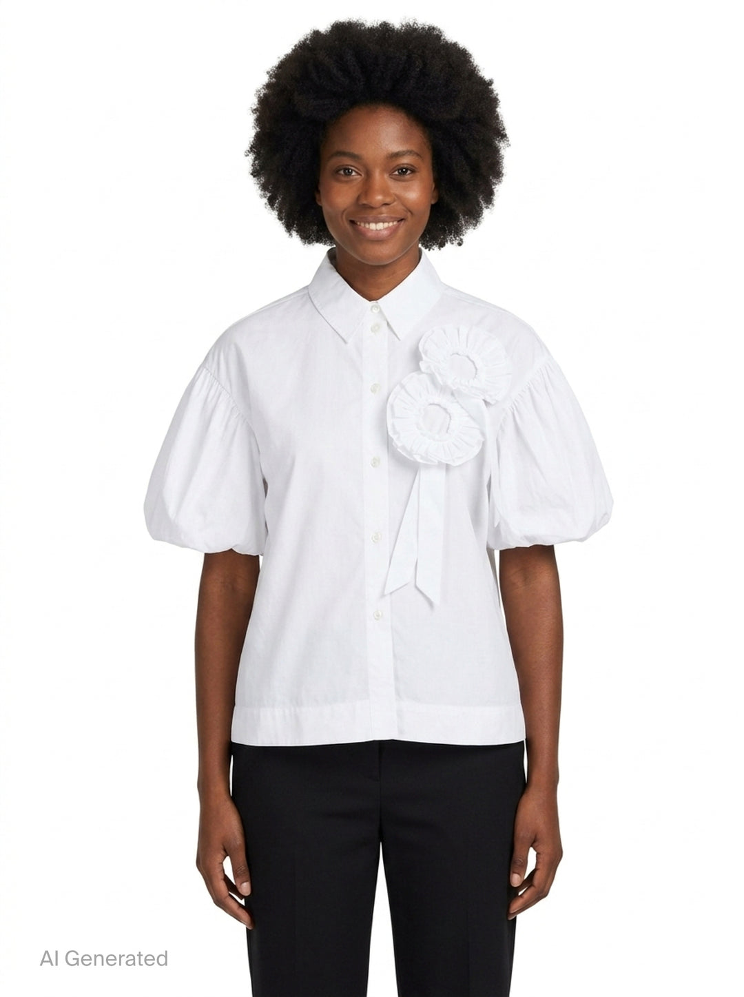 Cropped Rosette Puff Sleeve Blouse | Simone Rocha | Club21 - front