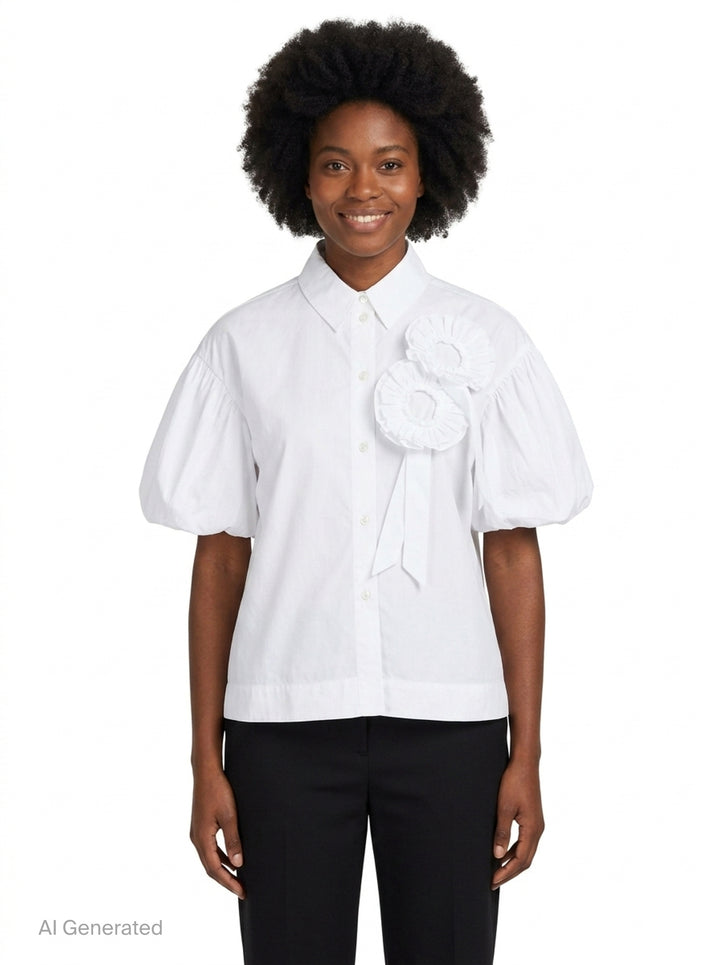 Cropped Rosette Puff Sleeve Blouse | Simone Rocha | Club21 - front