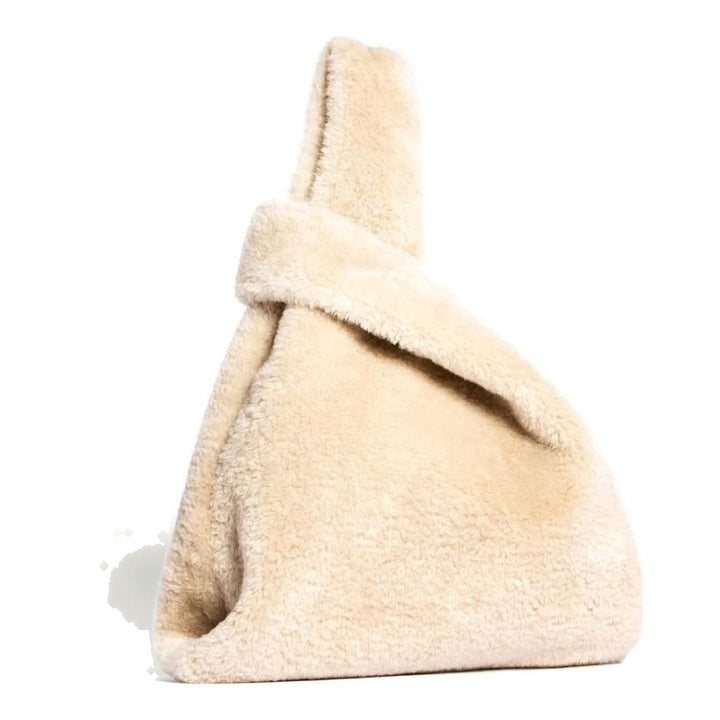 Simone Rocha cream faux fur shopper bag with scattered black crystal floral embellishments and twin top handles - packshot