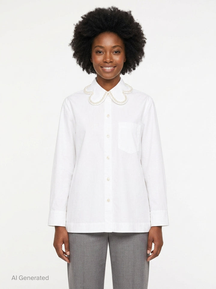 Pearl Collar Masculine Blouse | Simone Rocha | Club21 - front
