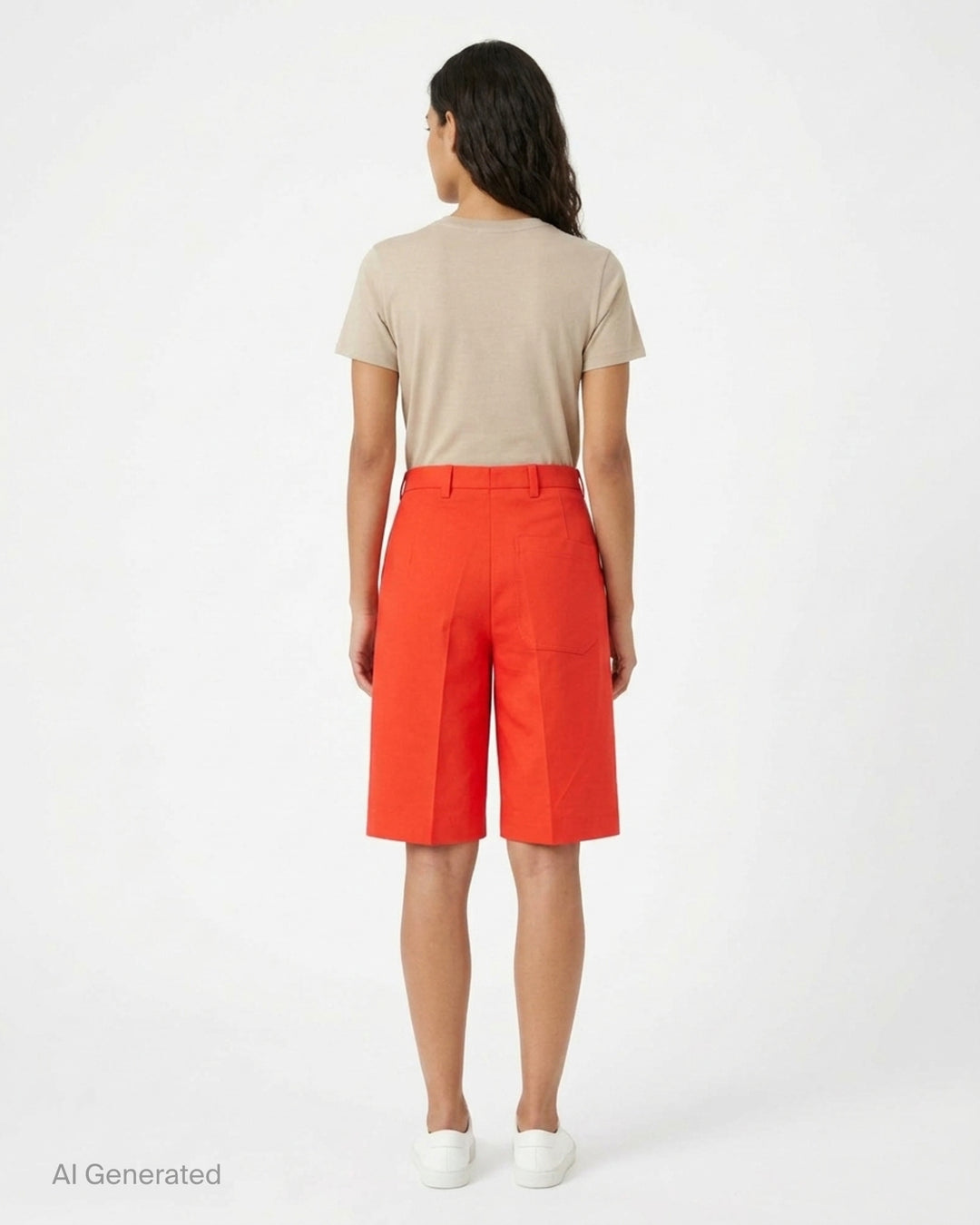 Sofie D'Hoore red crop Bermuda shorts with front pleat, belt loops and concealed fly, shown from the front - back