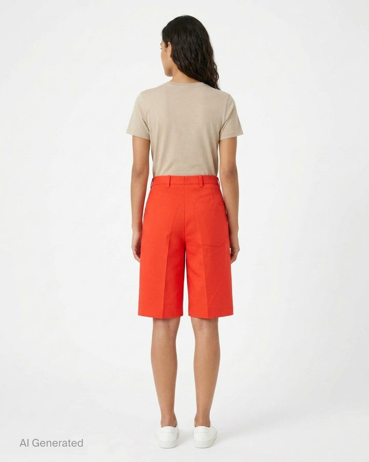Sofie D'Hoore red crop Bermuda shorts with front pleat, belt loops and concealed fly, shown from the front - back