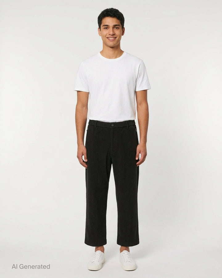 Solid Homme Easy Zip Pocket Sweatpants in washed black, featuring a relaxed wide-leg silhouette, zip side pockets, articulated knee panelling, and a single button waistband closure - front