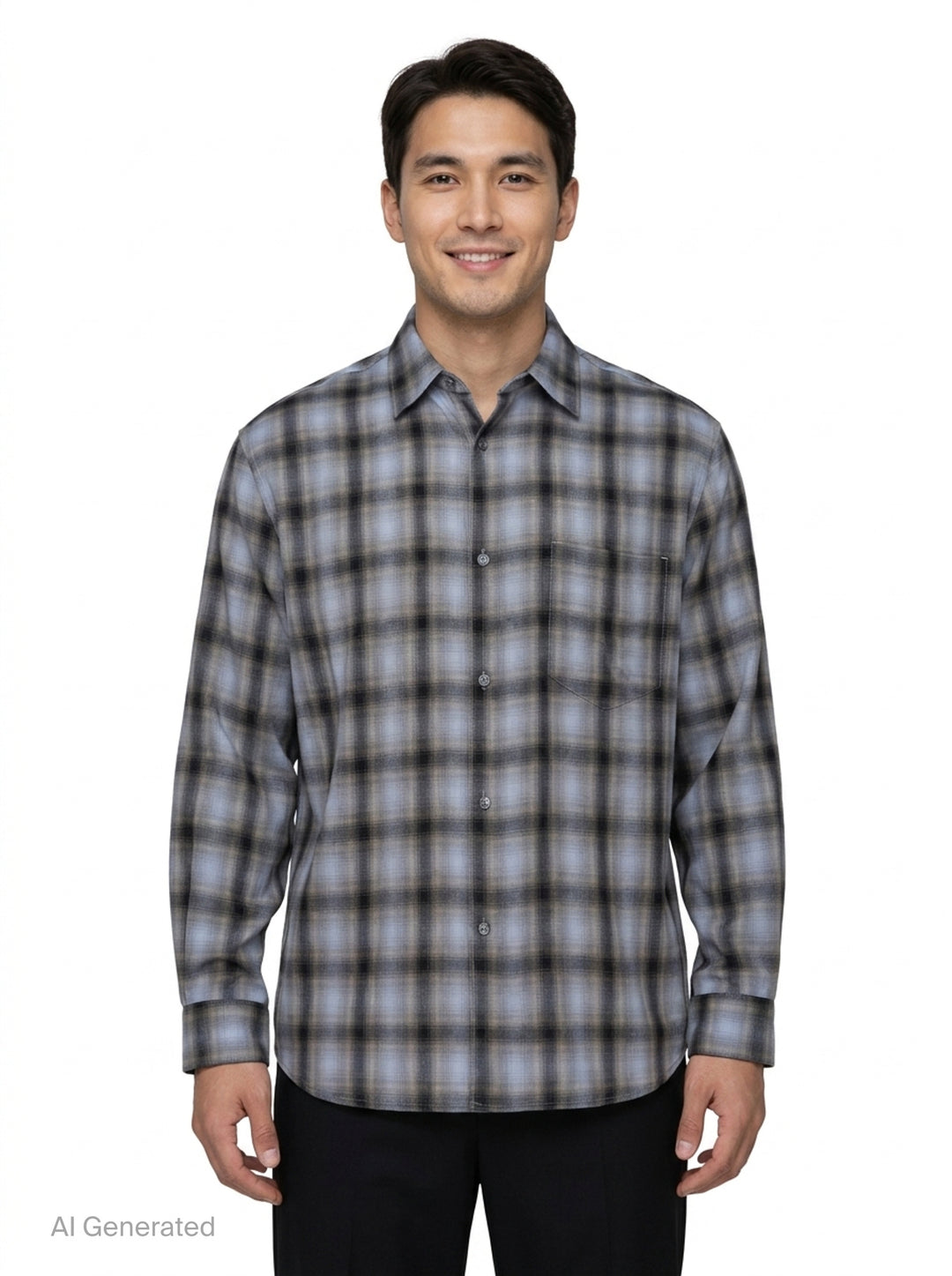 Illusion Plaid Long Sleeve Shirt | Solid Homme | Club21 - front