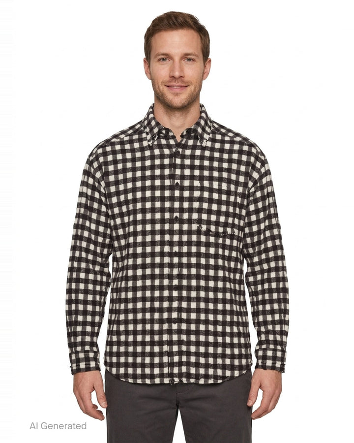 Long Sleeve Crinkled Check Shirt | Solid Homme | Club21 - front