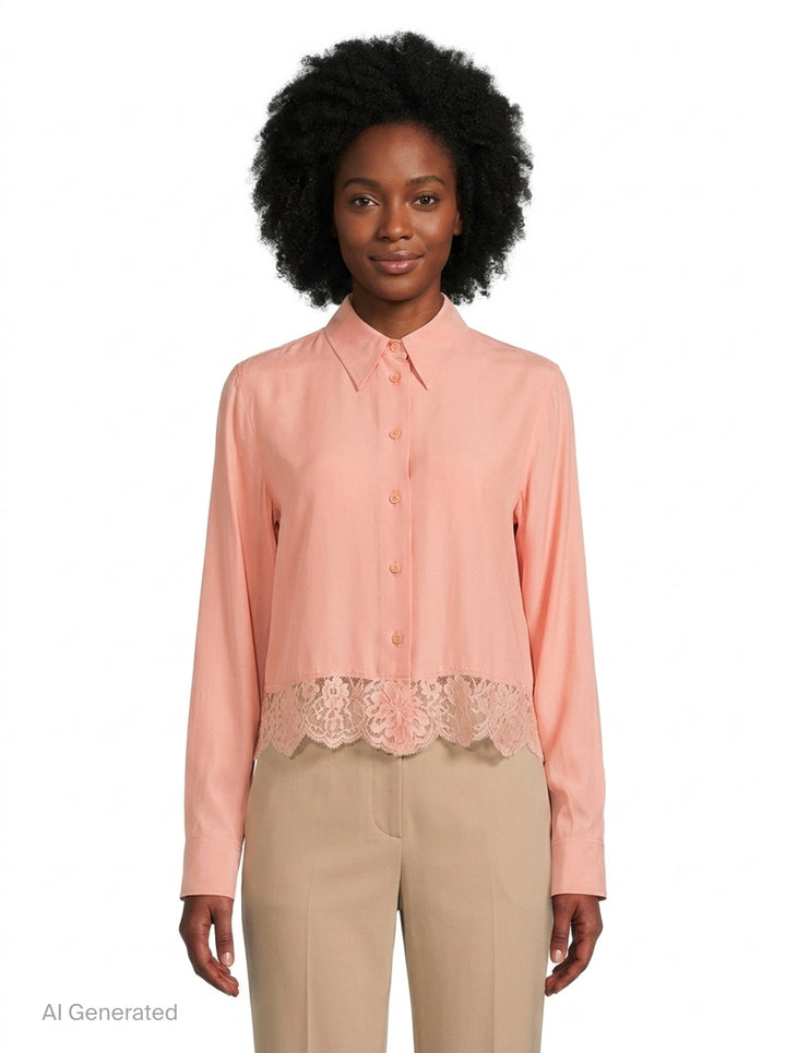 Lace-Trimmed Silk Shirt | Stella McCartney | Club21 - front