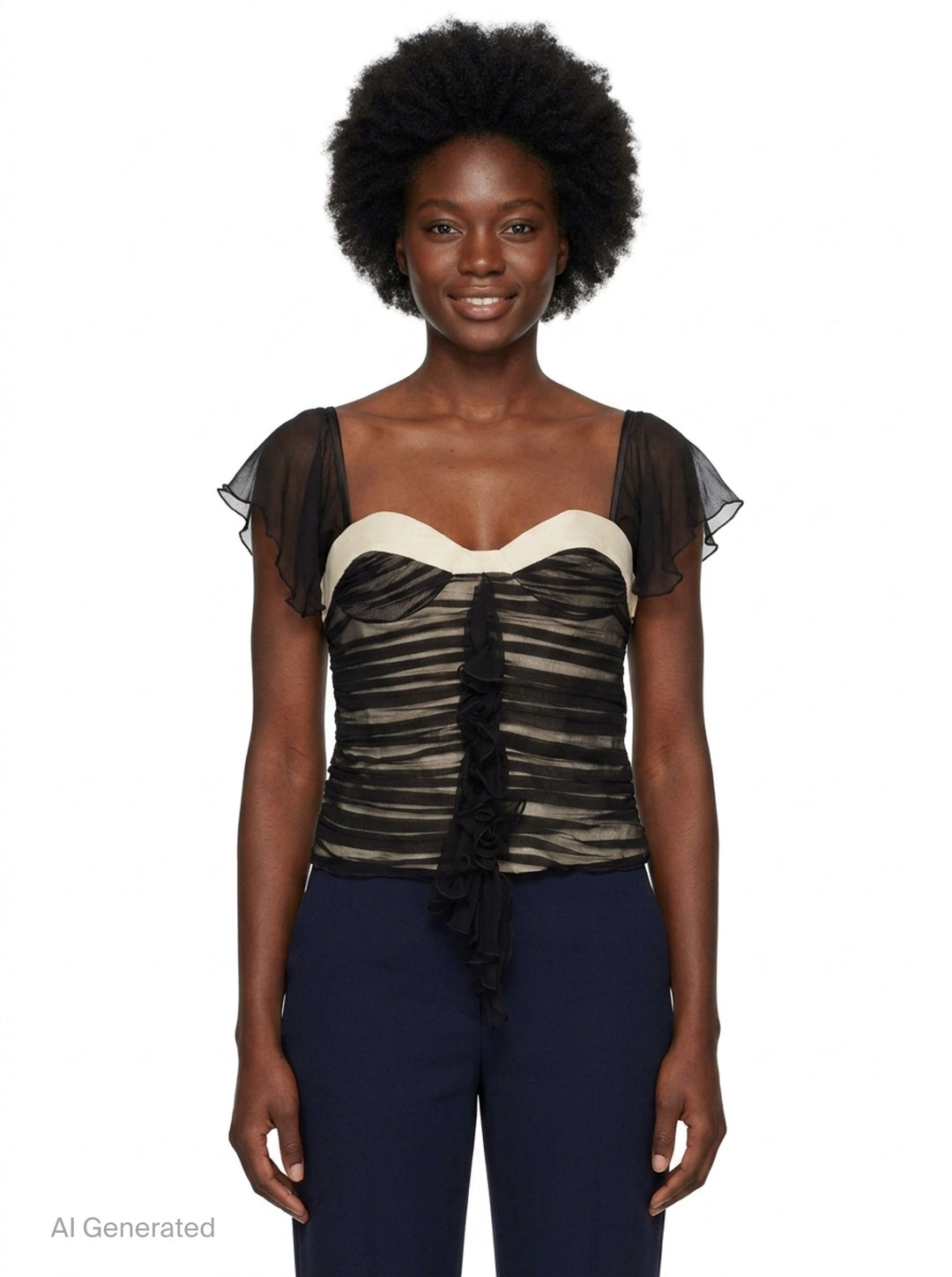 Black Chiffon Ruched Corset Top | Stolen Stores | Club21 - front