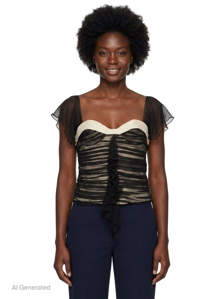 Black Chiffon Ruched Corset Top | Stolen Stores | Club21 - front