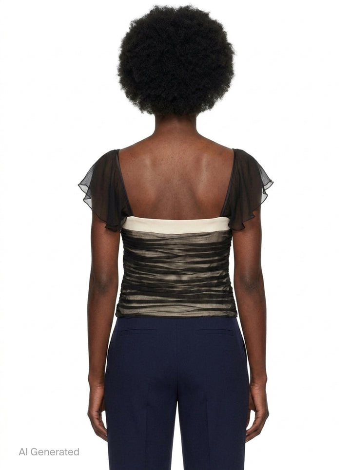 Black Chiffon Ruched Corset Top | Stolen Stores | Club21 - back