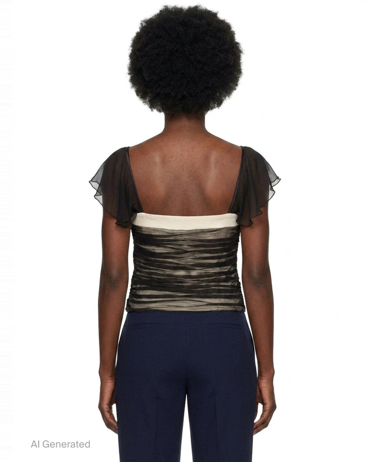 Black Chiffon Ruched Corset Top | Stolen Stores | Club21 - back
