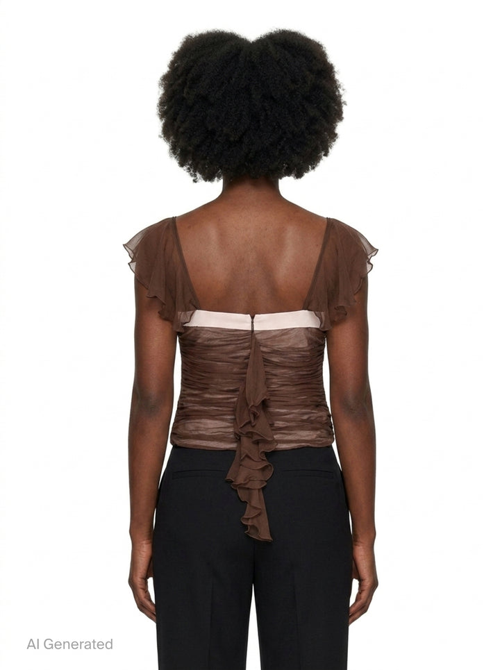 Black Chiffon Ruched Corset Top | Stolen Stores | Club21 - back