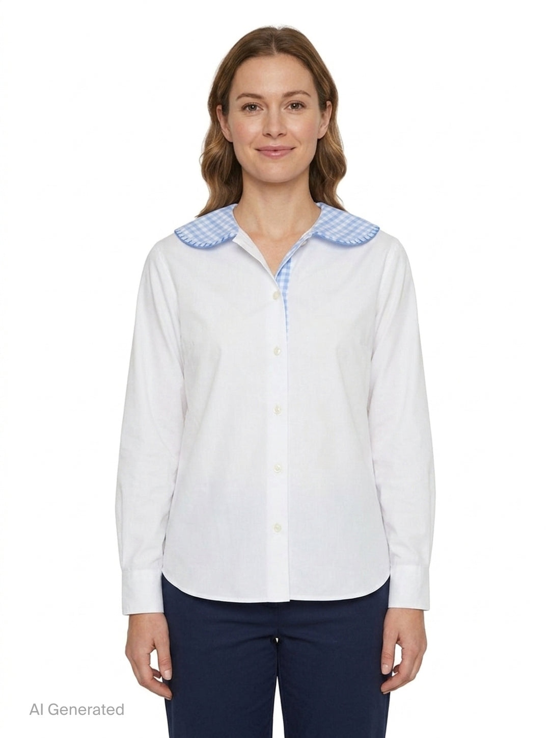 Gingham Collar Button-Up Blouse | Tao | Club21 - front