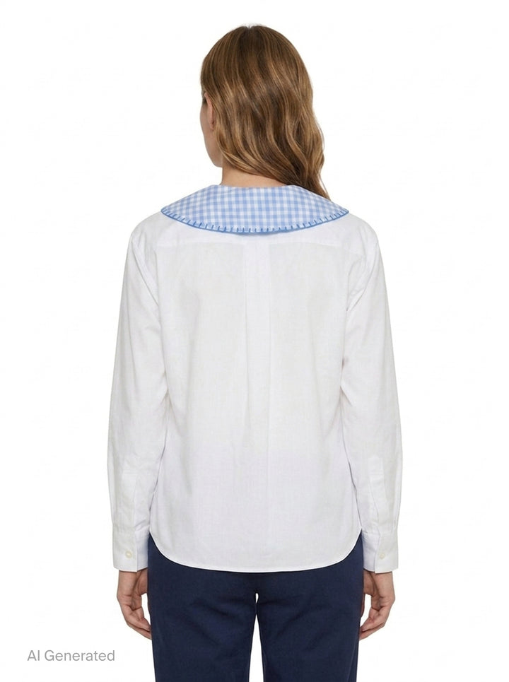 Gingham Collar Button-Up Blouse | Tao | Club21 - back