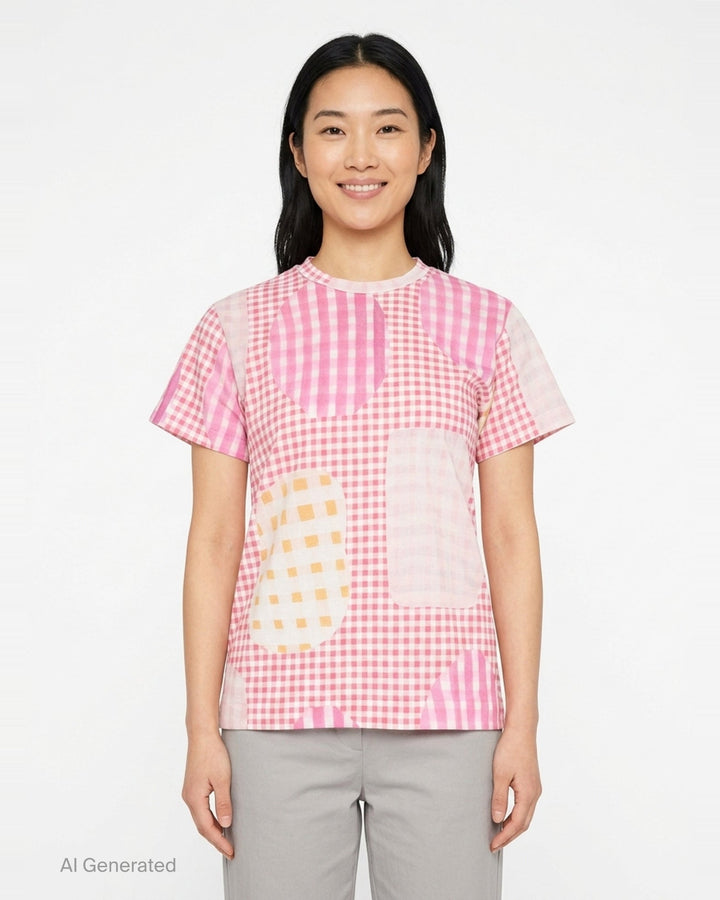 Gingham Patchwork Short Sleeve Tee | Tao | Club21 - front
