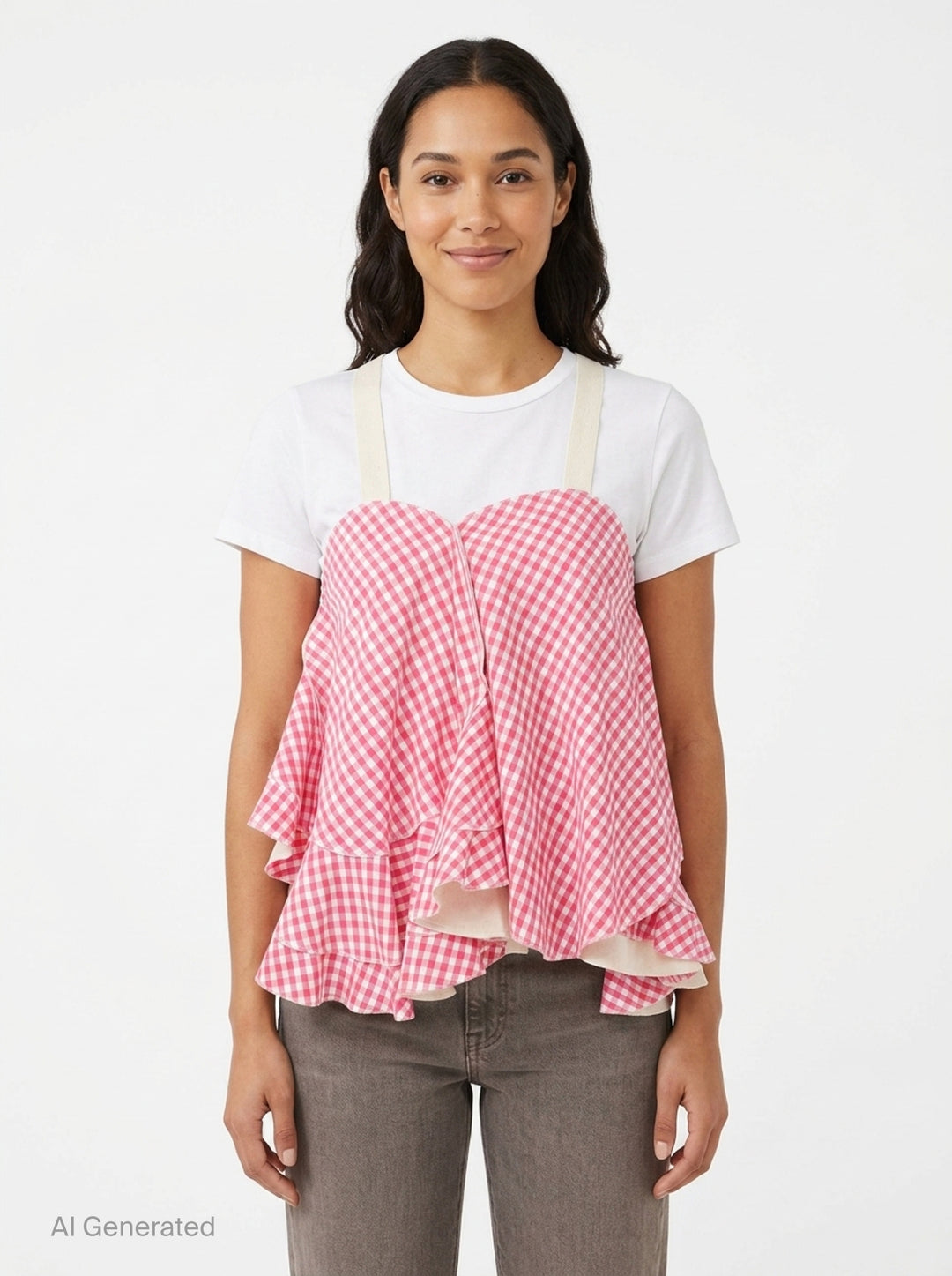 Gingham Ruffled Camisole Top | Tao | Club21 - front
