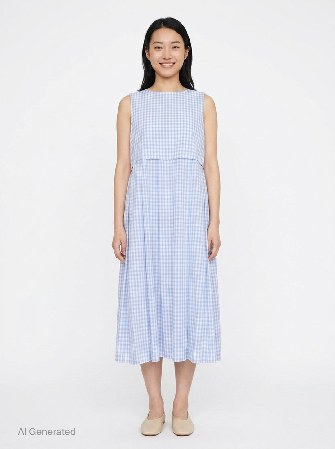Sleeveless Gingham Midi Dress | Tao | Club21 - front