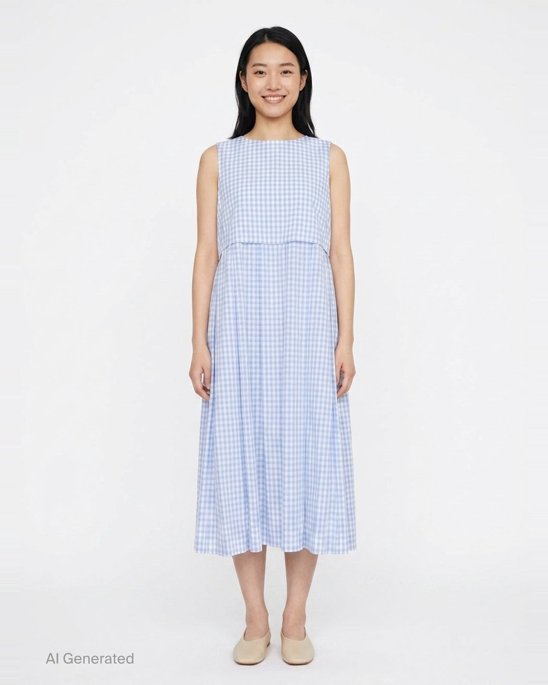 Sleeveless Gingham Midi Dress | Tao | Club21 - front