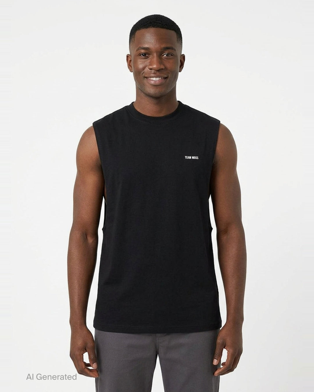 TEAM WANG design Original 1 Jersey Tank Top in black, featuring a structured sleeveless silhouette, crew neckline, and small TEAM WANG logo print at the chest - front