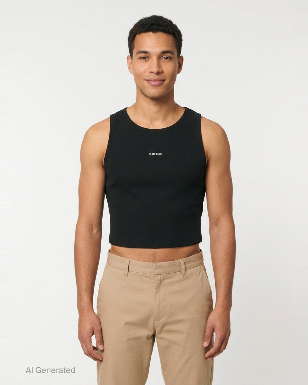 TEAM WANG design Original 1 Tank Top in black — a fitted ribbed crop tank with a centred logo print and round neckline, shown front-facing on a white background - front