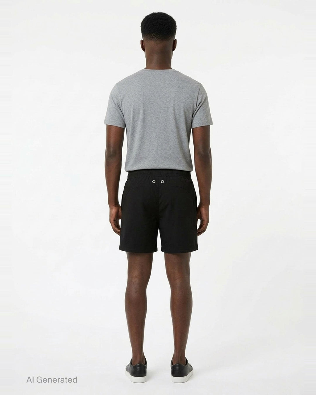 TEAM WANG design Original 1 Track Shorts in black, featuring an elasticated drawstring waistband and tonal logo print at the hip, shown flat against a white background - back